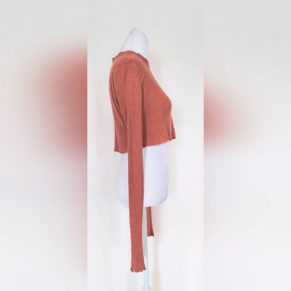 Free People Intimately Crewneck Cropped Long Sleeve Waffleknit Shirt Size XS